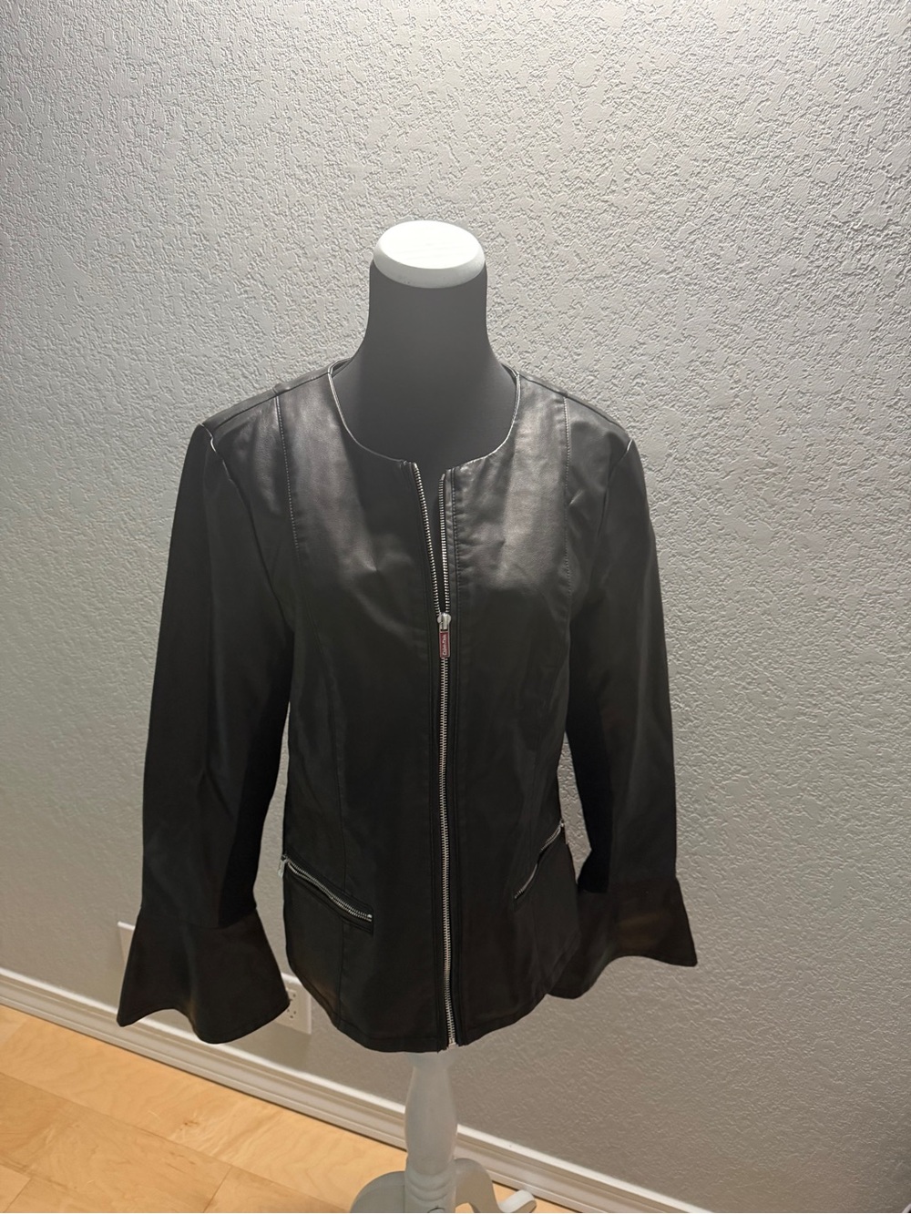 Calvin Klein Women's Black vegan leather Zip-Front Jacket